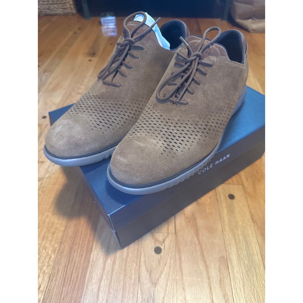 NEW Cole Haan 2.ZERØGRAND Suede Laser Cut Oxfords Men Brown Raven NIB